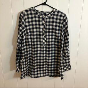 Talbots Gingham 100% Cotton 1/2 Button Up Top Tunic Black/White MP
